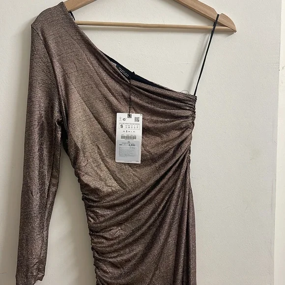 Zara metallic glitter off shoulder dress in size small - Picture 6 of 8
